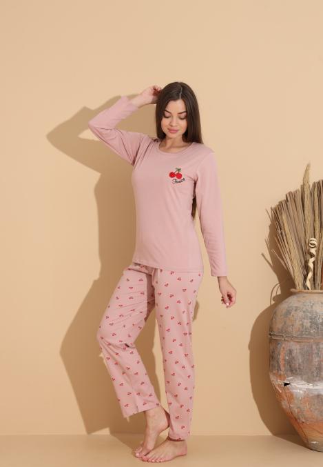 Pijama Dama „Fredom" ,Pantaloni si Maneca Lunga,Culoare Roz Deschis, Engros